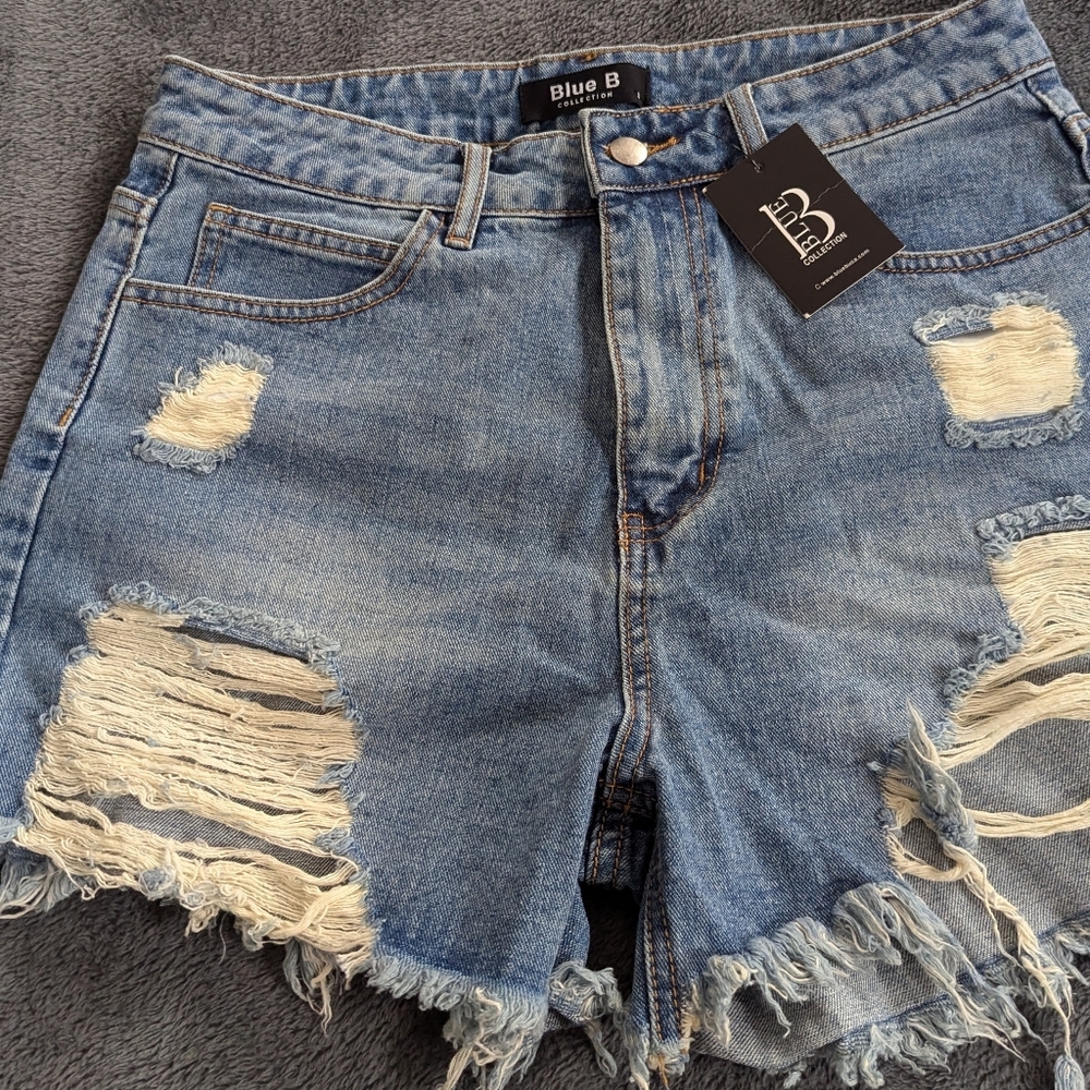 Blue B Distressed Light Blue Denim Jean Shorts - Women's